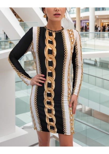 Ulak Handmader Kadın Uzun Kollu Bisiklet Yaka Scuba Midi Boy Elbise