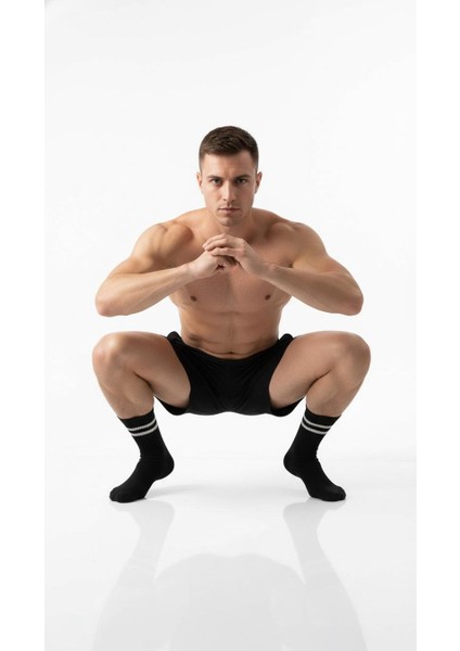 Erkek 2’li Tenis Çorabı – Siyah Beyaz Çizgili Spor Çorap – Nefes Alabilir Esnek Konçlu fiyatları