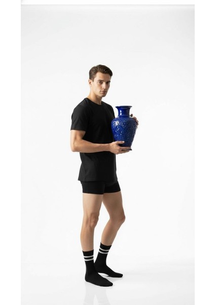 Erkek 2’li Tenis Çorabı – Siyah Beyaz Çizgili Spor Çorap – Nefes Alabilir Esnek Konçlu fırsatları