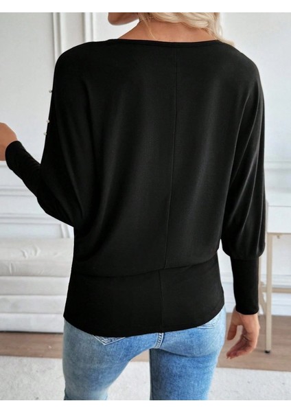 Ulak Handmader Kadın Uzun Kollu Yuvarlak Yaka Incili Viskon Bluz modelleri