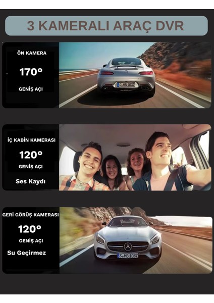 SNR -38 Wi-Fİ Full Hd 3 Kameralı Araç içi Güvenlik Kamerası IR Gece Görüşü G-Sensör Ön-arka-iç Kayıt fiyatları