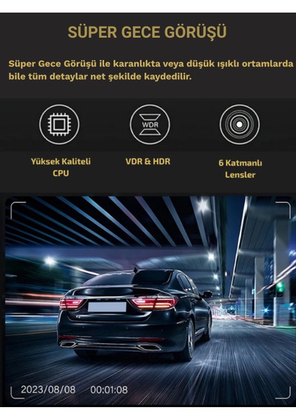 SNR -38 Wi-Fİ Full Hd 3 Kameralı Araç içi Güvenlik Kamerası IR Gece Görüşü G-Sensör Ön-arka-iç Kayıt fırsatları