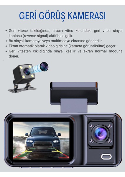SNR -38 Wi-Fİ Full Hd 3 Kameralı Araç içi Güvenlik Kamerası IR Gece Görüşü G-Sensör Ön-arka-iç Kayıt indirimleri
