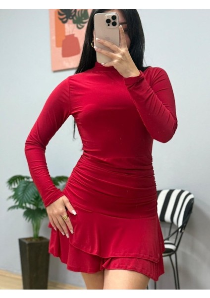 Ulak Handmader Kadın Uzun Kollu Balıkçı Yaka Mini Fırfırlı Sandy Elbise modelleri