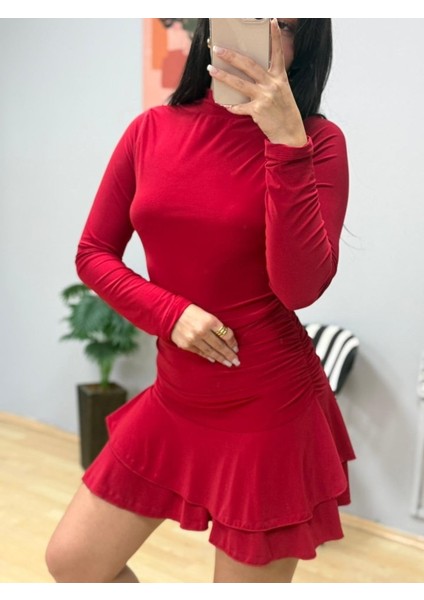 Ulak Handmader Kadın Uzun Kollu Balıkçı Yaka Mini Fırfırlı Sandy Elbise indirimleri