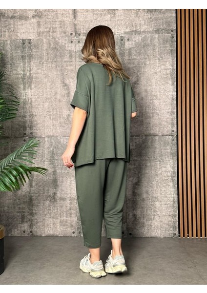 Ulak Handmader Kadın Kısa Kollu Bisiklet Yaka Viskon Iki Iplik Bluz ve Pantolon Ikili Takım modelleri