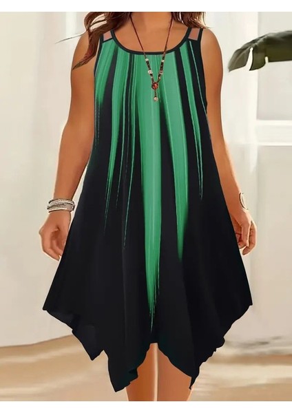 Ulak Handmader Kadın Askılı Yuvarlak Yaka Asimetrik Detaylı Desenli Süprem Elbise modelleri