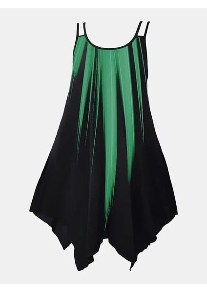 Ulak Handmader Kadın Askılı Yuvarlak Yaka Asimetrik Detaylı Desenli Süprem Elbise fırsatları