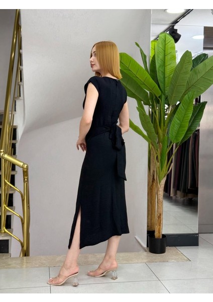 Ulak Handmader Kadın Kısa Kollu Yuvarlak Yaka Belden Bağcıklı Önden Yırtmaçlı Aerobin Elbise fiyatları