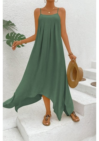 Ulak Handmader Kadın Ip Askılı V Yakalı Asimetrik Detaylı Aerobin Elbise fırsatları