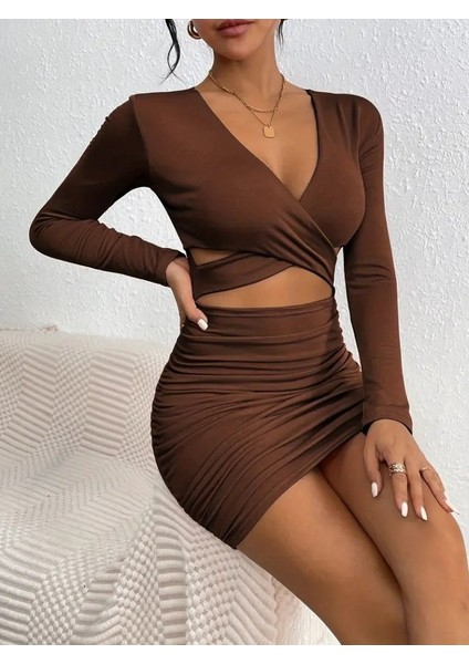 Ulak Handmader Kadın Uzun Kollu Çapraz Dekolte Detaylı Mini Sandy Elbise fiyatları