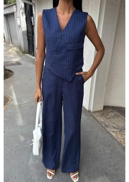 Ulak Handmader Yeleği Çapraz Detay Düğmeli Cepli Yelekli Takım 10150