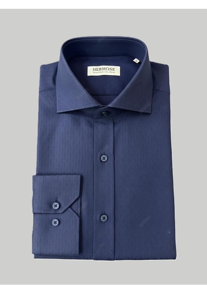 Lacivert Dokulu Erkek Gömlek