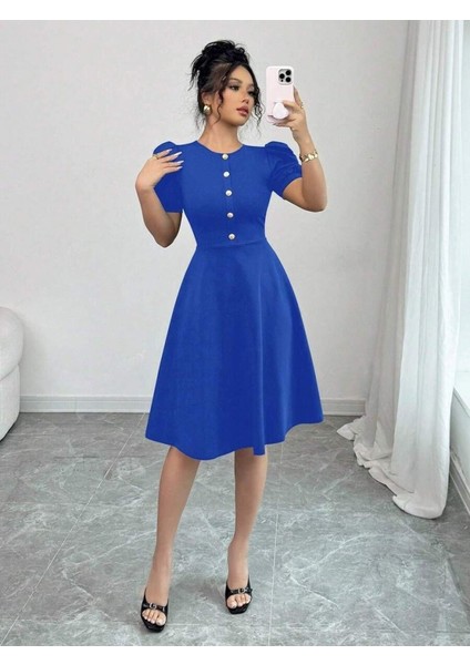 Ulak Handmader Kadın Kısa Kollu Bisiklet Yaka Önden Düğmeli Ithal Krep Elbise fiyatları