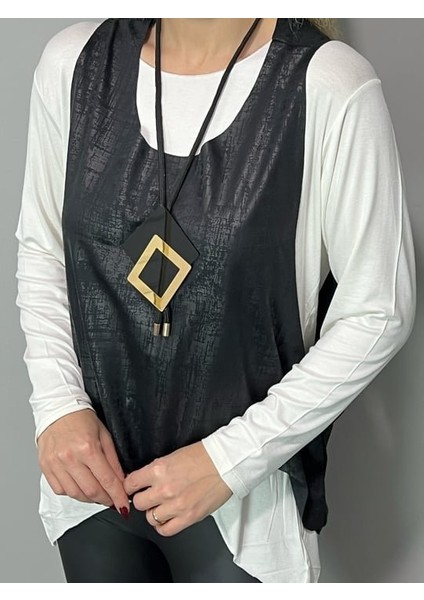 Ulak Handmader Kadın Siyah Deri Yelekli Kolye Dahil Üçlü Takım modelleri