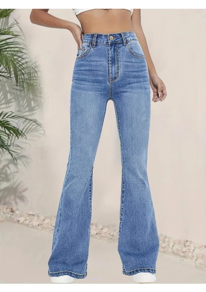 Ulak Handmader Kadın Yüksek Bel Ispanyol Paça Kot Pantolon fırsatları