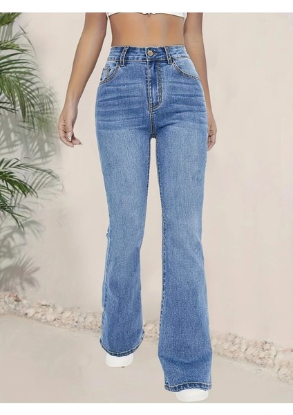 Ulak Handmader Kadın Yüksek Bel Ispanyol Paça Kot Pantolon indirimleri