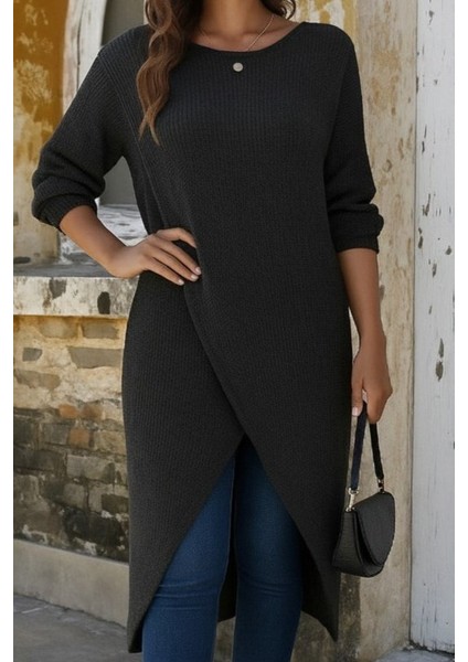 Ulak Handmader Kadın Uzun Kollu Bisiklet Yakalı Önden Çapraz Kesim Detaylı Midi Triko Elbise fiyatları