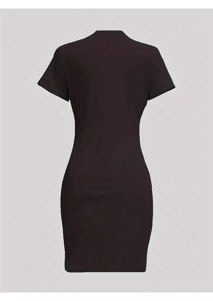 Ulak Handmader Kadın Kısa Kollu Queen Baskı Iki Iplik Mini Elbise fırsatları