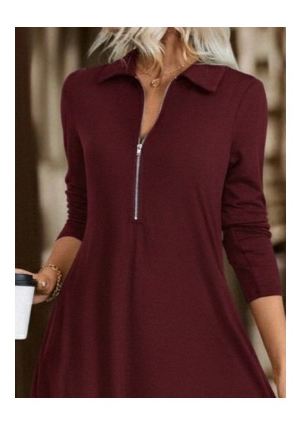 Ulak Handmader Kadın Uzun Kollu Yakalı Önden Fermuarlı Uzun Viskon Iki Iplik Elbise fiyatları