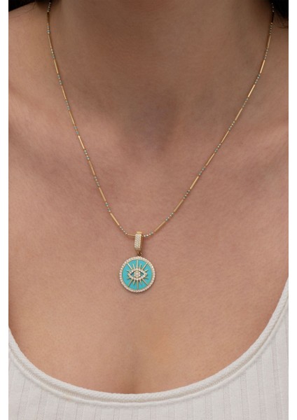 Yuvarlak Kirpik Mavi Mineli Altın Kolye Ucu fiyatları