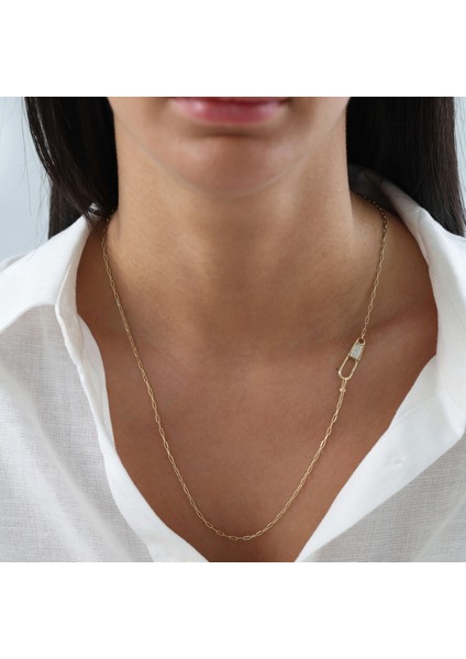 Nisera Pırlanta Unisex Tasarım Ataç Altın Zincir