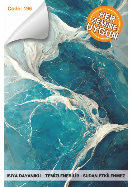 Suya Dayanıklı Mutfak Banyo Zemin Mermer Mobilya Fayans Yapışkanlı Folyo Kaplama Code 196