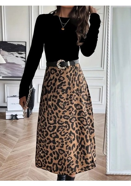 Ulak Handmader Kadın Uzun Kollu Bisiklet Yaka Ithal Krep Bluz Alt Desenli Modal Midi Elbise modelleri