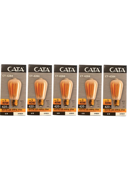 CT-4284 6W Rustik LED Ampul Amber 5li Paket
