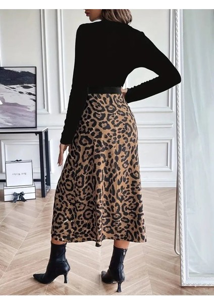 Ulak Handmader Kadın Uzun Kollu Bisiklet Yaka Ithal Krep Bluz Alt Desenli Modal Midi Elbise fırsatları