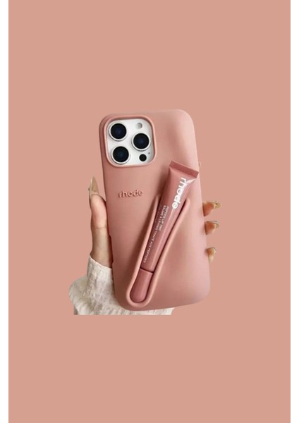 iPhone 13/14/15 Uyumlu Summer Lip Case – Ruj Bölmeli Şeffaf Rujlu Telefon Kılıfı (6.1 Inç)