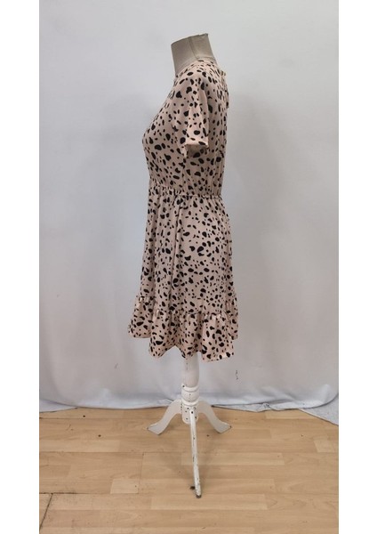 Ulak Handmader Kadın Kısa Kollu Bisiklet Yaka Desenli Süprem Elbise