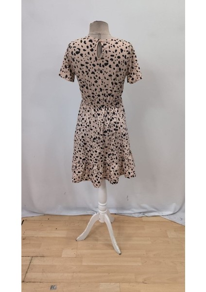 Ulak Handmader Kadın Kısa Kollu Bisiklet Yaka Desenli Süprem Elbise