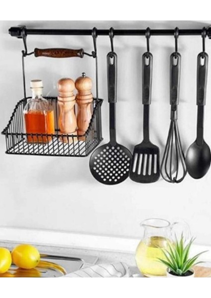 1.kalite Siyah Retro Mutfak Seti Askılı ve Sepetli Askı ve Kanca Mutfak Düzenleyici fiyatları