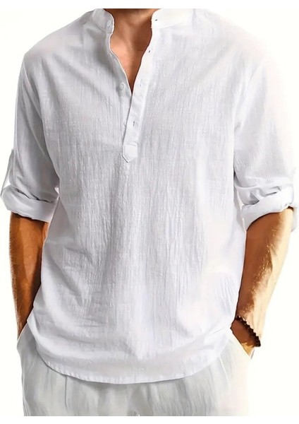 Ulak Handmader Erkek Uzun Kollu Hakim Yaka Düğmeli Erkek Müslim Gömlek modelleri