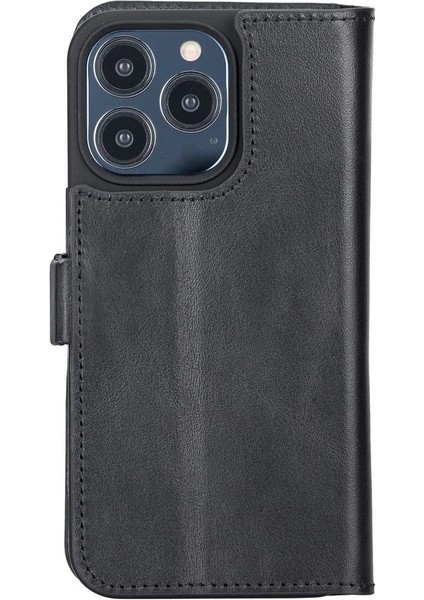 Apple iPhone 13 Pro Uyumlu Deri Cüzdanlı Kılıf Rustik Siyah modelleri