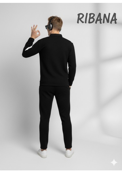 Unısex Baskılı Cepli Beli Lastikli Fermuarlı Gömlek Yaka Alt-Üst 2'li Takım modelleri