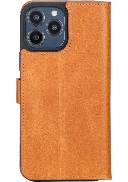 Apple iPhone 13 Pro Max Uyumlu Deri Cüzdanlı Kılıf Karamel modelleri