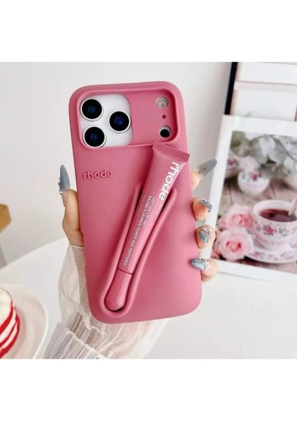 iPhone 17 Pro Max Uyumlu Summer Lip Case – Ruj Bölmeli Şeffaf Rujlu Telefon Kılıfı (6.9 Inç)