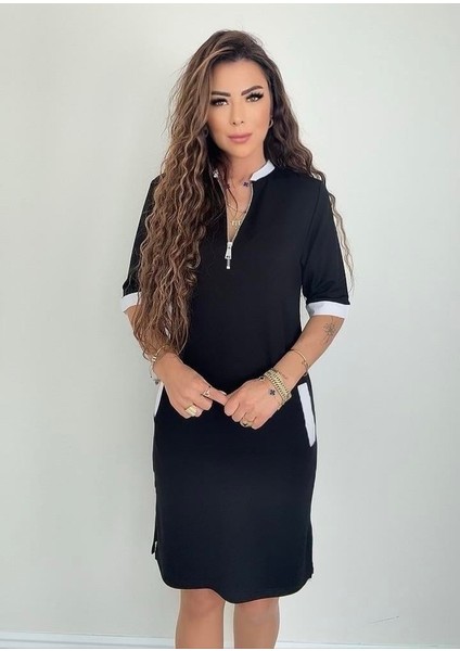 Ulak Handmader Kadın Kısa Kollu Yakadan Fermuarlı Cepli Yandan Yırtmaçlı Viskon Elbise fiyatları