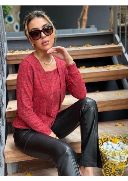 Ulak Handmader Kadın Uzun Kollu Kruvaze Yaka Kol ve Etek Ucu Manşet Detay Yumoş Bluz