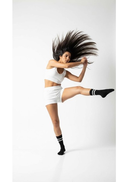 Kadın 2’li Tenis Çorabı – Siyah Beyaz Çizgili Spor Çorap – Nefes Alabilir Rahat Konçlu fiyatları