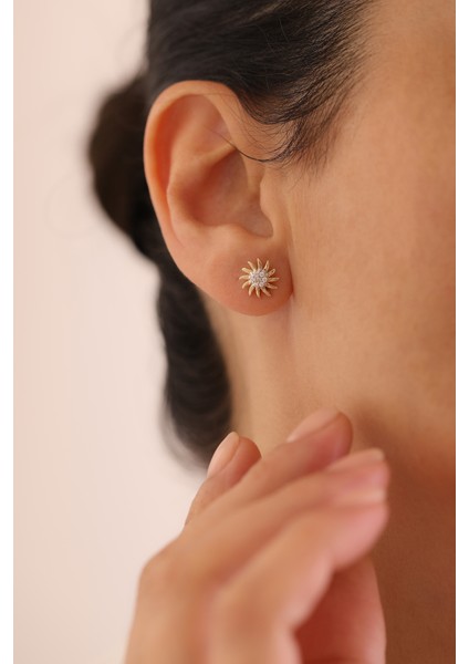 14 Ayar Altın Güneş Top Küpe