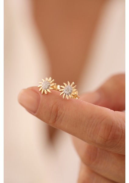 14 Ayar Altın Güneş Top Küpe modelleri