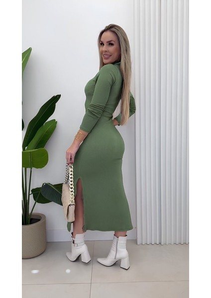 Ulak Handmader Kadın Uzun Kollu Balıkçı Yakalı Yanlardan Yırtmaçlı Kaşkorse Maxi Elbise fiyatları