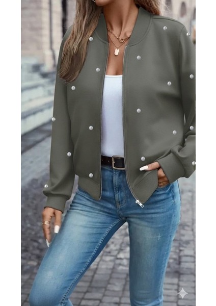 Ulak Handmader Kadın Uzun Kollu Önden Fermuarlı Incili Kısa Modal Ceket modelleri