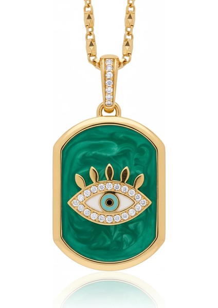 Yeşil Mineli Kirpik Göz Altın Kolye Ucu
