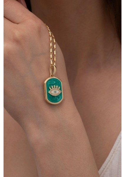 Yeşil Mineli Kirpik Göz Altın Kolye Ucu modelleri