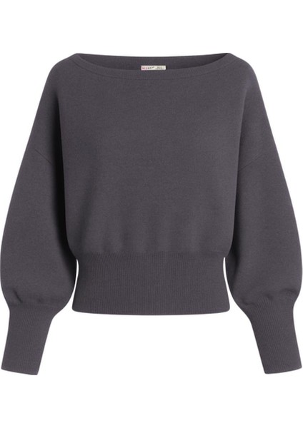 6988 Kadın Asimetrik Rib Kesim Kayık Yaka Triko Kazak Antrasit