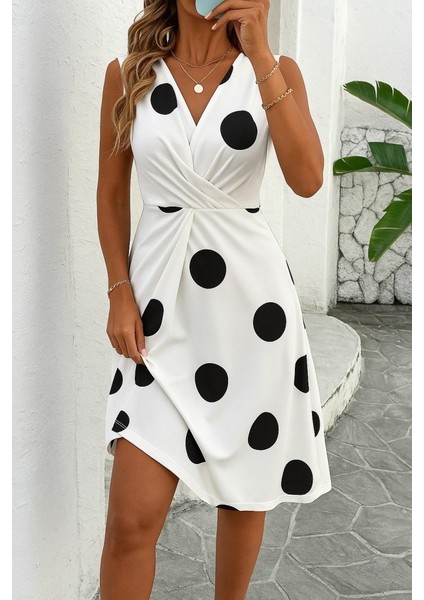 Ulak Handmader Kadın Sıfır Kollu Önden Çapraz Detaylı Leopar Desenli Süprem Elbise